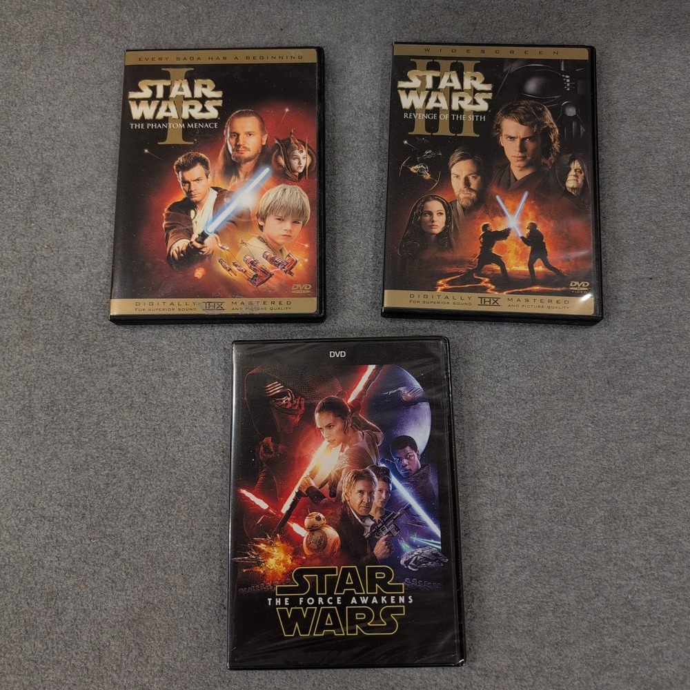 Star Wars 3 DVD Lot Episode I III VII Phantom Menace Revenge Sith Force Awakens - Picture 1 of 1